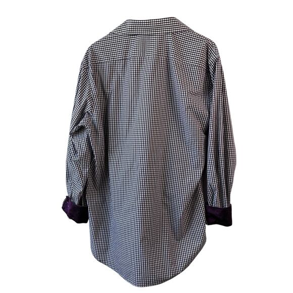 Christian Aujard Mens Shirt XL Purple Check Button Up Plaid Paisley Flip Cuff - Picture 7 of 7